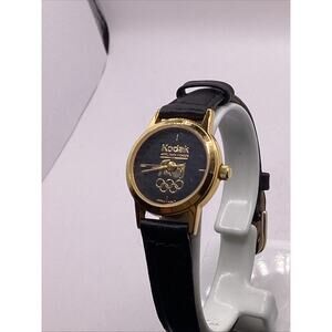 Ladies Kodak Olympics Official 1996 Gold Tone Leather Band Watch New Battery